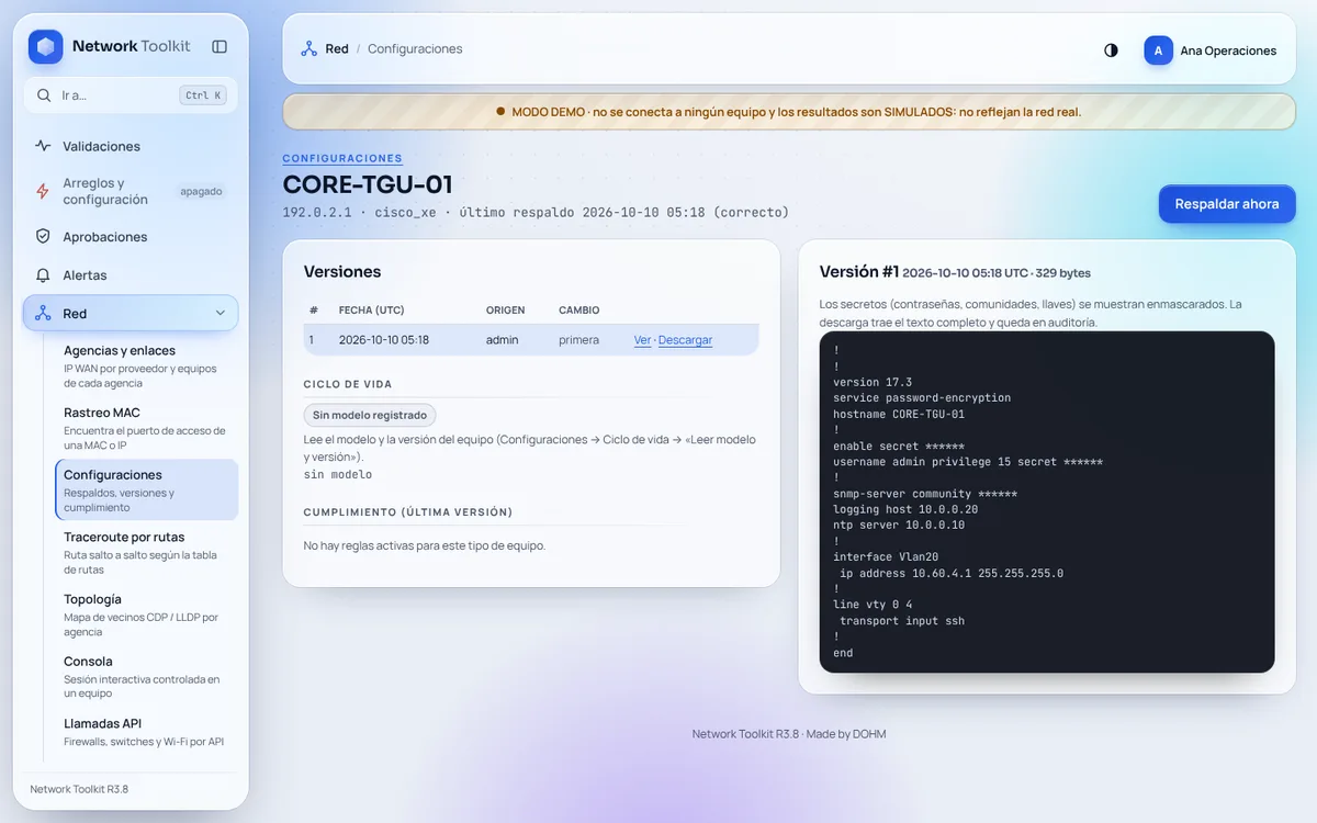 Versiones de configuración de un equipo